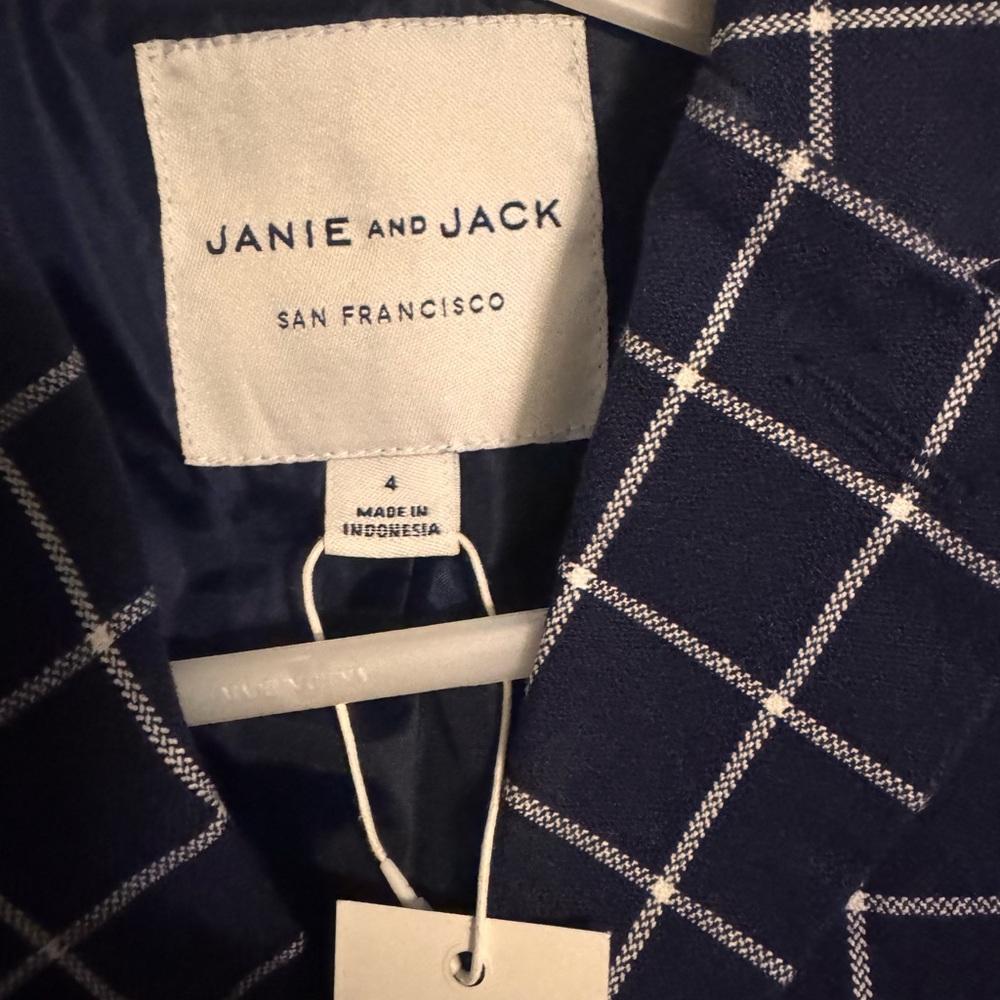 Janie and Jack Navy Blue Checkered Kids Matching Set - Picture 3 of 4